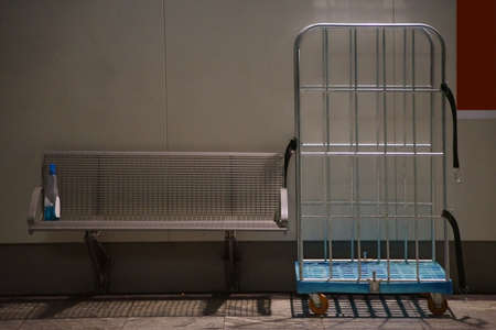 Trolley for luggage transport and material transport at a station.                         の写真素材