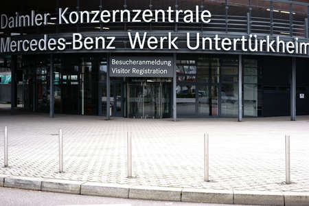 Stuttgart, Germany - February 03, 2018: The visitor entrance of the Daimler headquarters of the...