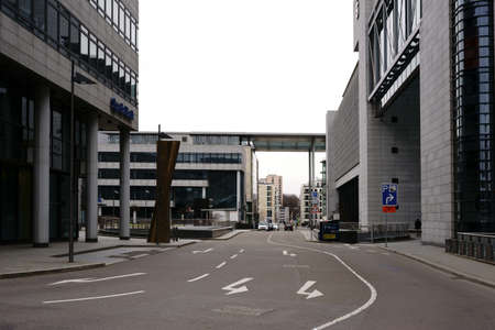 Stuttgart, Germany - February 03, 2018: The Sparda Bank and the Underground Car Park at the LBBW Bank at the Main Station on February 03, 2018 in Stuttgart.のeditorial素材