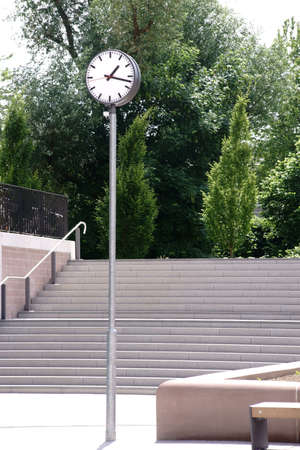 A newly built staircase with paths and infrastructure as well as a grandfather clock.