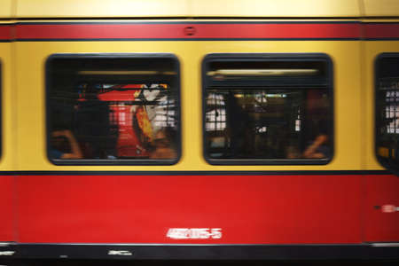 The abstract motion blur of a Berlin Suburban Train on a platform.のeditorial素材
