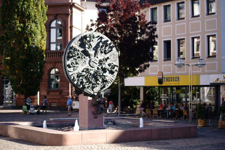 Worms, Germany - October 13, 2018: The sculpture Wheel of Fortune by the artist Gustav Nonnenmacher...