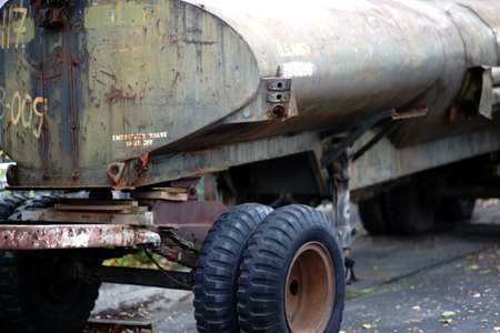 A disused and rusted army tank for chemical liquids of the American strike forces.
