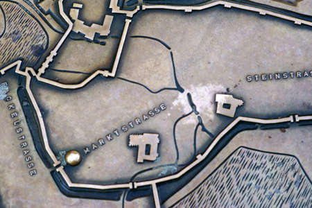 The scale-true historical city of Kaiserslautern with streets, city walls and historical buildings...