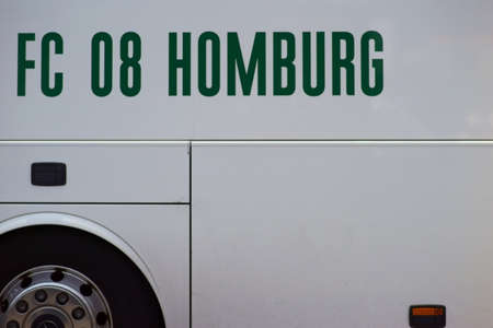 Mainz, Germany - March 01, 2019: The logo of the football club 1. FC 08 Homburg on the team bus to a game of Regional league on March 01, 2019 in Mainz.のeditorial素材