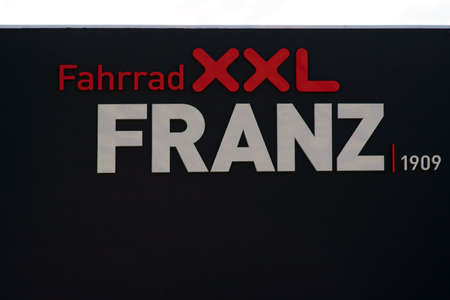 Mainz, Germany - May 27, 2019: The company logo of Fahrrad XXL Franz on a modern facade on May 27, 2019 in Mainz.のeditorial素材