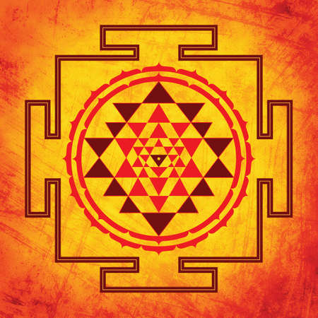 Shri yantra on orange backgroundの写真素材