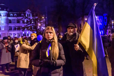 RIGA, LATVIA. 25th February 2022. Demonstration and openair concert to support Ukraine in Riga city.