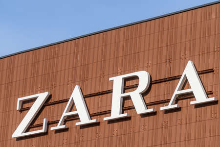 RIGA, LATVIA. 25th March 2022. Zara company logo on shopping mall Akropole. ZARA, is a Spanish apparel retailerのeditorial素材
