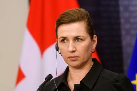RIGA, LATVIA. 31st March 2022. Mette Fredriksen, Prime Minister of Denmark meets with Krisjanis Karins, Prime Minister of Latvia.のeditorial素材