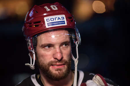 30.10.2018. RIGA, LATVIA.  Kontinental Hockey League (KHL) 2018/2019 season game Dinamo Riga vs. Cherepovets Severstal at Arena Riga.のeditorial素材