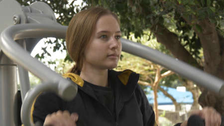 Close up of outdoor sports machine for hands training
