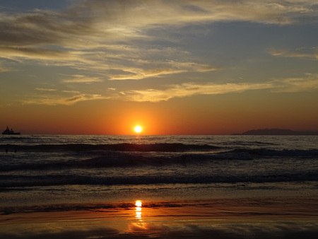Sunset on the sea Vito from the beach of Viareggioの写真素材