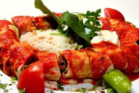 Durum doner, tipical turkish food with meat and riceの写真素材