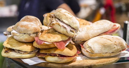 Italian food  sandwiches with ham and porkの写真素材