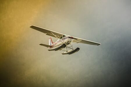Old seaplane in flight