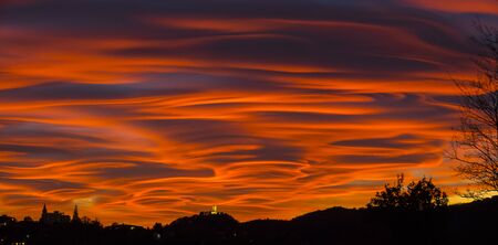 Spectacular and dramatic sunset in the sky of northern Italy on 2017/10/29