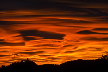 Spectacular and dramatic sunset in the sky of northern Italy on 2017/10/29の写真素材