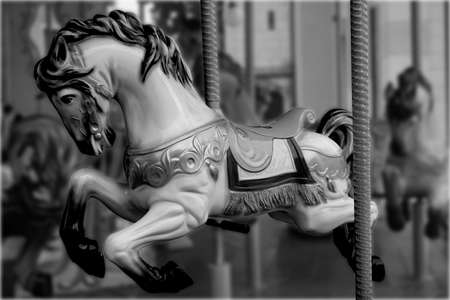 Photo Black & Withe little vintage Carousel Horseの写真素材