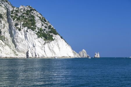Numana - Due Sorelle bay - White coast with blue sky and sea. for summer vacation conceptの写真素材