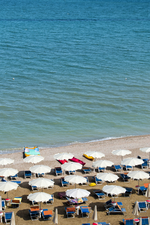 aerial view of parasols and beachline in Marotta. For travel and holiday conceptsの写真素材