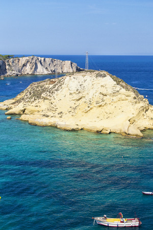 view of Tremiti islands with blue water, boats and clouds. Gargano. Puglia, Italy. for nature, travel and holyday conceptsの写真素材