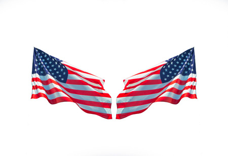 american flags opposite celebrating national dayの写真素材