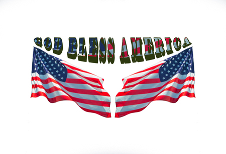 god bless america with two usa flags, patriotic conceptの写真素材