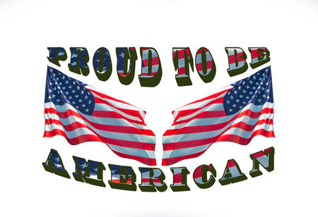 proud to be american with two usa flags used as background, for patriotic conceptの写真素材