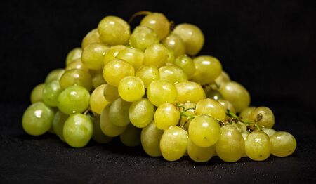 white grapes from biological and bio dynamic agricolture on a black backgroundの写真素材
