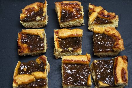 homemade crostata, ttraditional Italian baked fruit tart or pie - for holydays and thanksgiving day lunch conceptsの写真素材