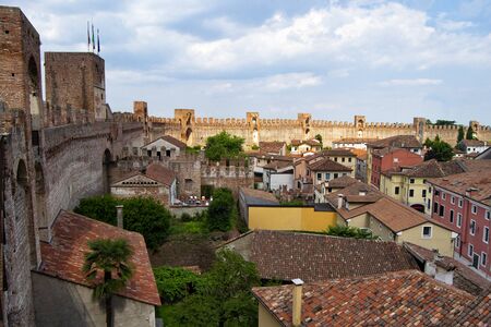 City wall of the town of Montagnana, Padua, in northern Italy, The medioeval fortification surraunds all the old historical cityの写真素材