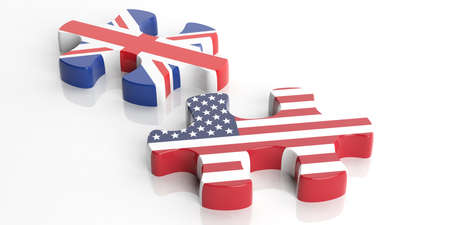 3d rendering puzzle with United states and Great Britain flagsの写真素材