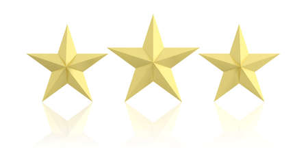 3d rendering three golden stars in white background