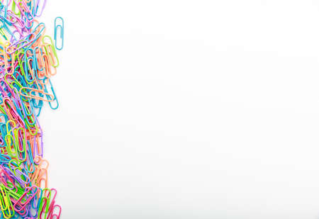 Colorful paperclips on white backgroundの写真素材