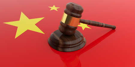 3d rendering gavel auction on a China flagの写真素材