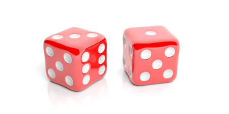 3d rendering two red dice on white backgroundの写真素材