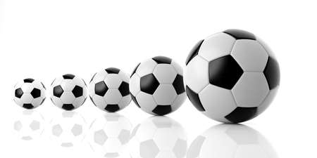 3d rendering, Black and white soccer football balls of various sizesの写真素材