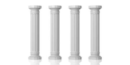 3d rendering four white marble pillars on white backgroundの写真素材