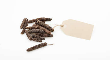 Long pepper seeds on white backgroundの写真素材