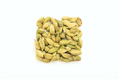 Cardamom seeds on white backgroundの写真素材