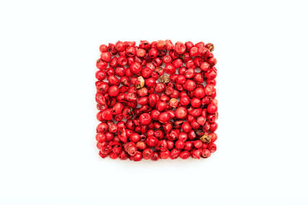 Red pepper seeds on white backgroundの写真素材