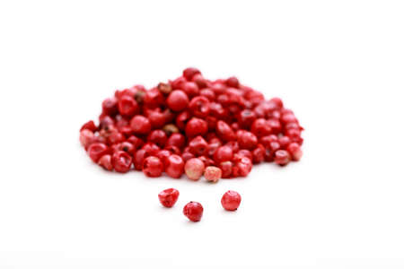Red pepper seeds on white backgroundの写真素材