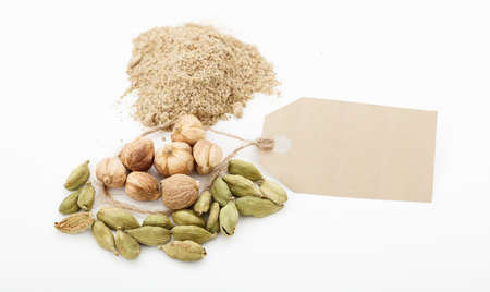 Cardamom seeds on white backgroundの写真素材