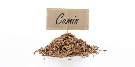 Cumin seeds on white backgroundの写真素材