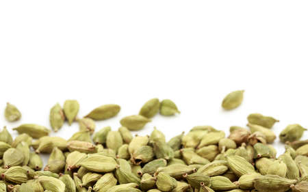 Cardamom seeds on white backgroundの写真素材