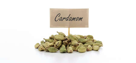 Cardamom seeds on white backgroundの写真素材