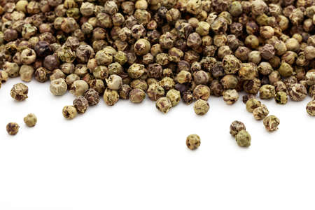 Green pepper seeds on white backgroundの写真素材