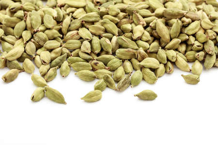 Cardamom seeds on white backgroundの写真素材