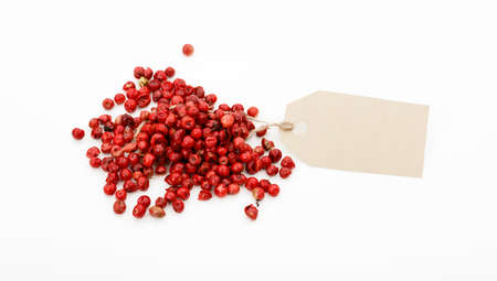 Red pepper seeds on white backgroundの写真素材